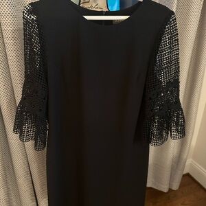 Donna Ricco Black Sequin Bell Sleeve Sheath Dress